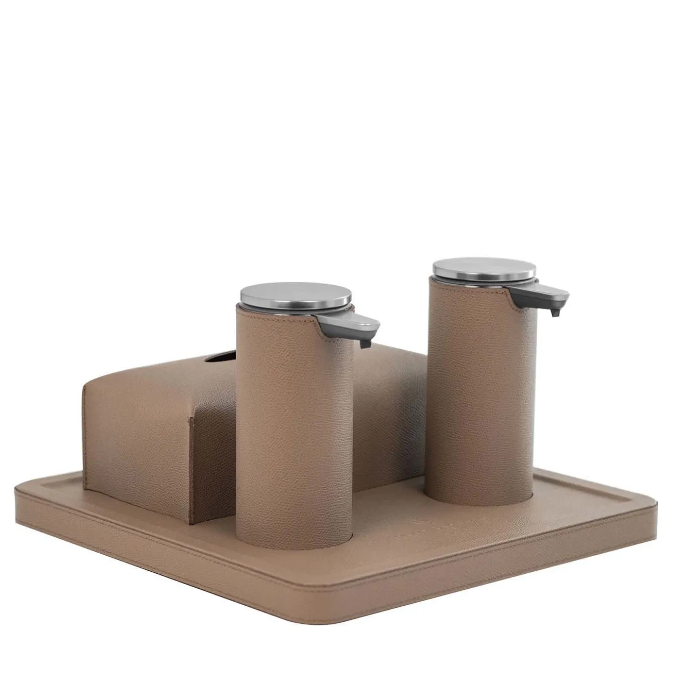 Vassoio in pelle Igea Taupe con 2 dispenser e porta fazzoletti