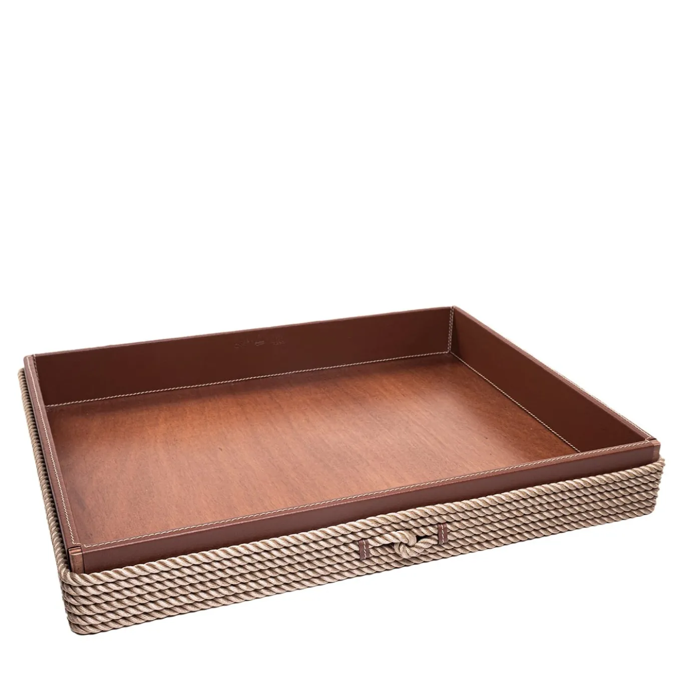 Vassoio rettangolare beige extra-large con inserti in corda