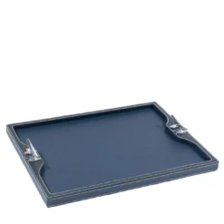 Vassoio rettangolare chic in pelle blu