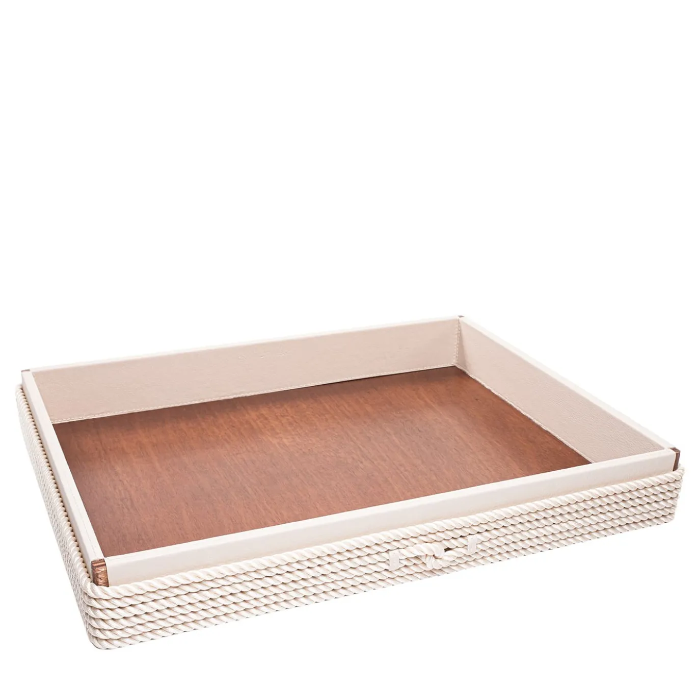 Vassoio rettangolare extra-large in crema con inserti in corda