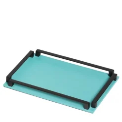 Vassoio rettangolare Paul in pelle blu chiaro