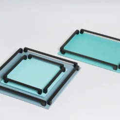 Vassoio rettangolare Paul in pelle blu chiaro