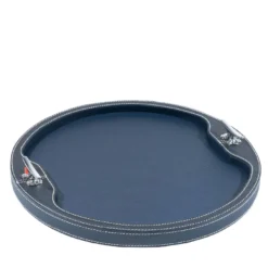 Vassoio rotondo chic in pelle blu
