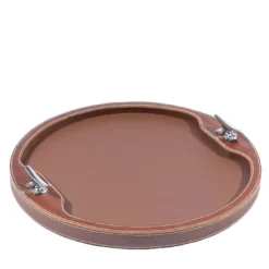 Vassoio rotondo chic in pelle marrone