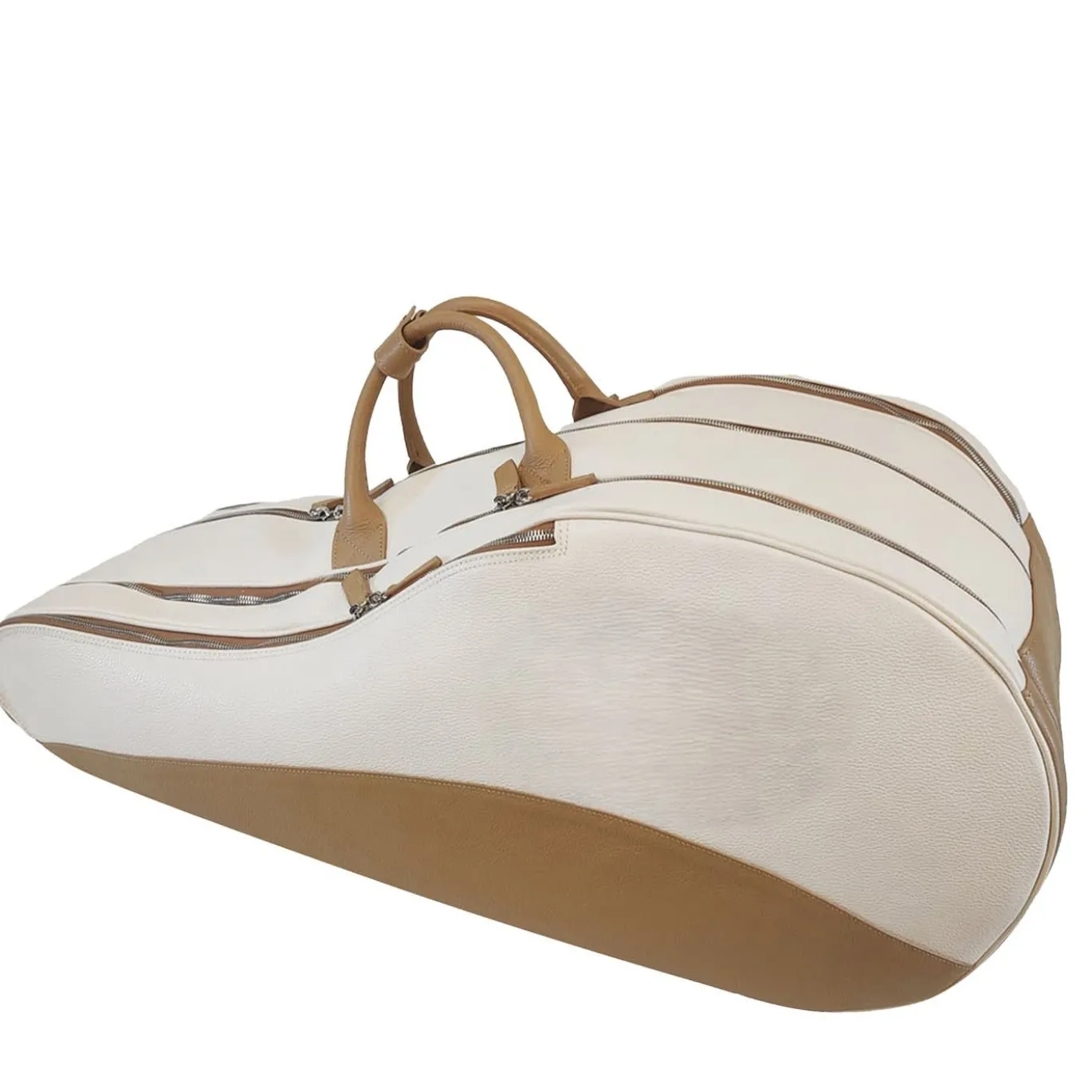 Zaino in Pelle Bianco e Beige per Racchette da Tennis